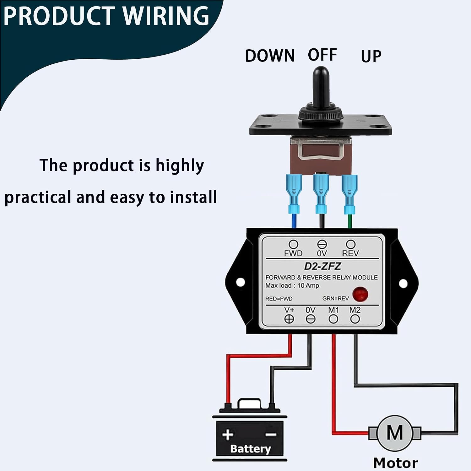 Groovely 12V DC Relay Module,Forward and Reverse Relay Module,with Waterproof DPDT Throw Switch,Can be Installed on the Panel Vertically or Horizontally,Suitable for Trucks,Motor Control-D2
