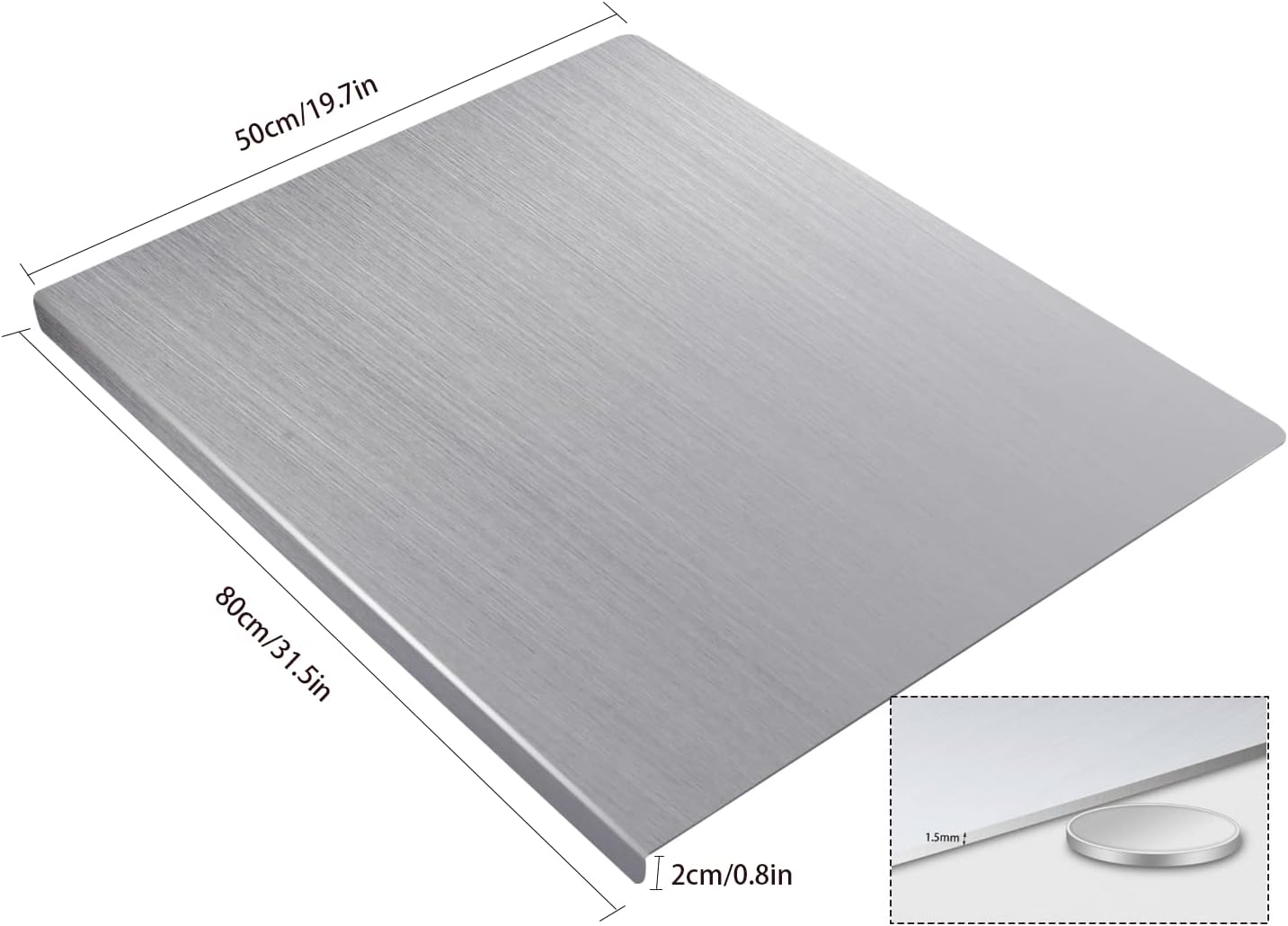 Large Stainless Steel Cutting Board Set (50/60/70/80cm) | Non-Slip L-Shape Design | Dishwasher Safe Chopping Board for Meat & Vegetables