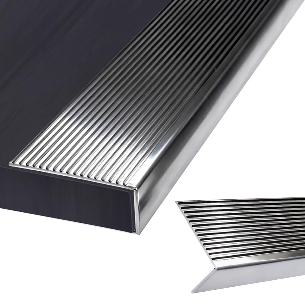 Perfil De Protección Para Borde De Escaleras Acero Inox, Esquina Para Cantos, 100cm, Forma De L, Tiras Antideslizantes De Peldaños, Para Interior Y Exterior(W8cm-3 1/5in)