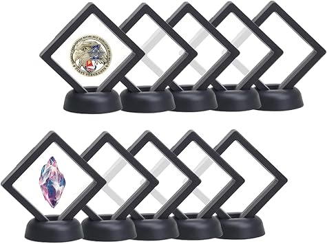 3D Floating Frame with Stand, Challenge Coin Display Holder, Floating Display, 2.75"x2.75" Gift Packing Frame 10 Pack Black