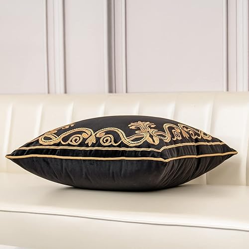 Miniatura 4 de Aeckself Funda de almohada floral de 18 x 18 pulgadas, funda de almohada decorativa de terciopelo bordada para sofá, dormitorio, sala de estar,