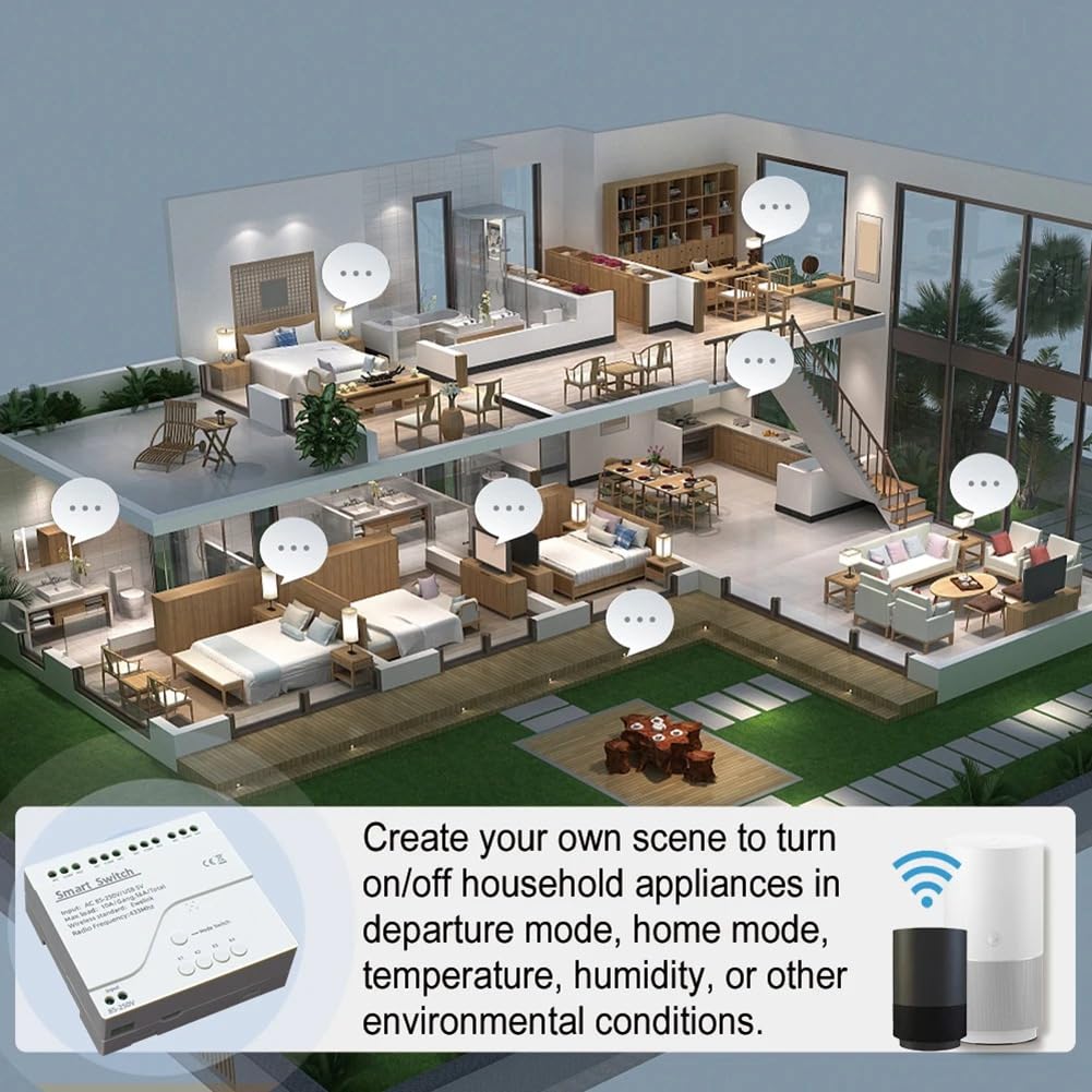 Modulo Relè 4 Canali WiFi Intelligente, Interruttore Remoto Intelligente WiFi 4CH con Controllo Remoto, Blocco Automatico, RF433