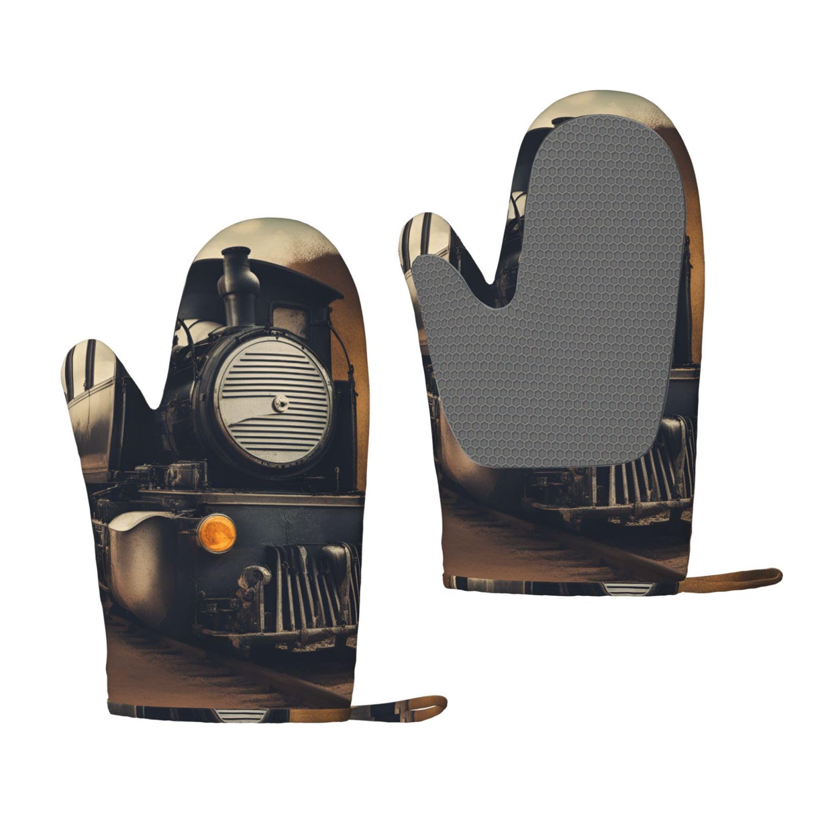 Locomotive Print Oven Mitt Non-Slip Heat-Insulating Silicone Ovens Mitts Kitchen