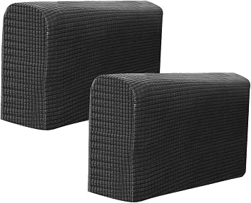 RCFINE 2 Pcs Couch Arm Covers Anti- Slip Sofa Armchair Cover Stretch Armchair Slipcover Protector Elastic Home Office Recliner Couch Loveseat Furniture Protector Protective Cloth Black