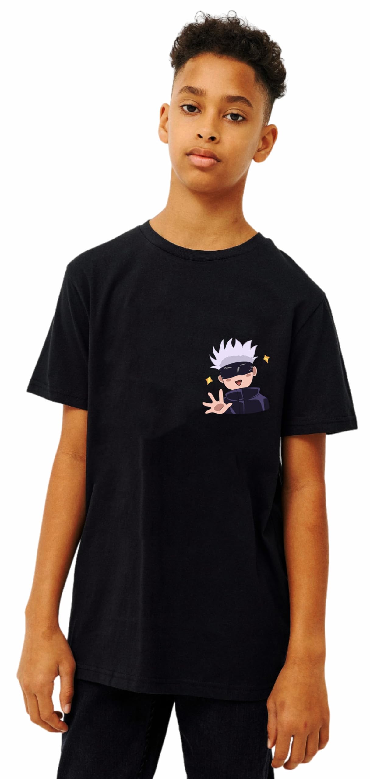 Uniplanet Store T-Shirt für Jungen, Baumwolle, halblange Ärmel, normale Passform, schwarz, Anime-Jujutsu, bedruckt, Schwarz, 14-15 Jahre
