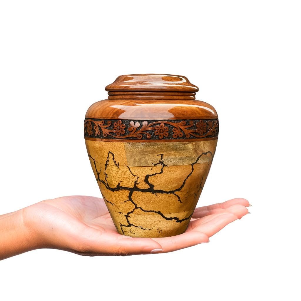 Wooden Cremation Urn for Human Ashes Handcrafted Urn for Adult Men & Women Memorial Urn for Ashes Decorative Burial & Funeral Urn (Sky Blue, Small 20lbs) — image 1