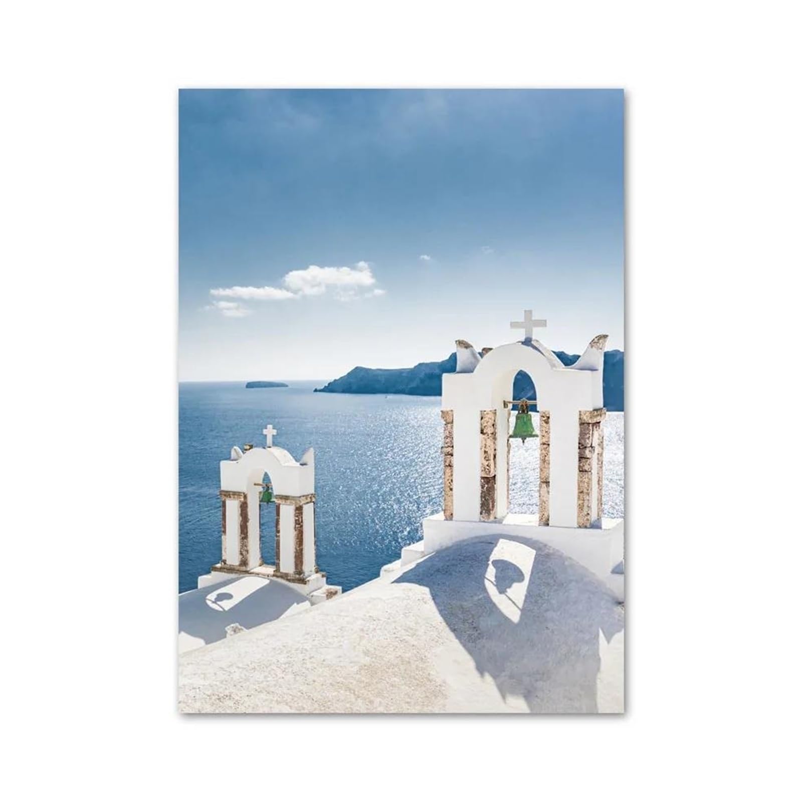 Impression sur toile église de Santorin et requin affiche d'art premium