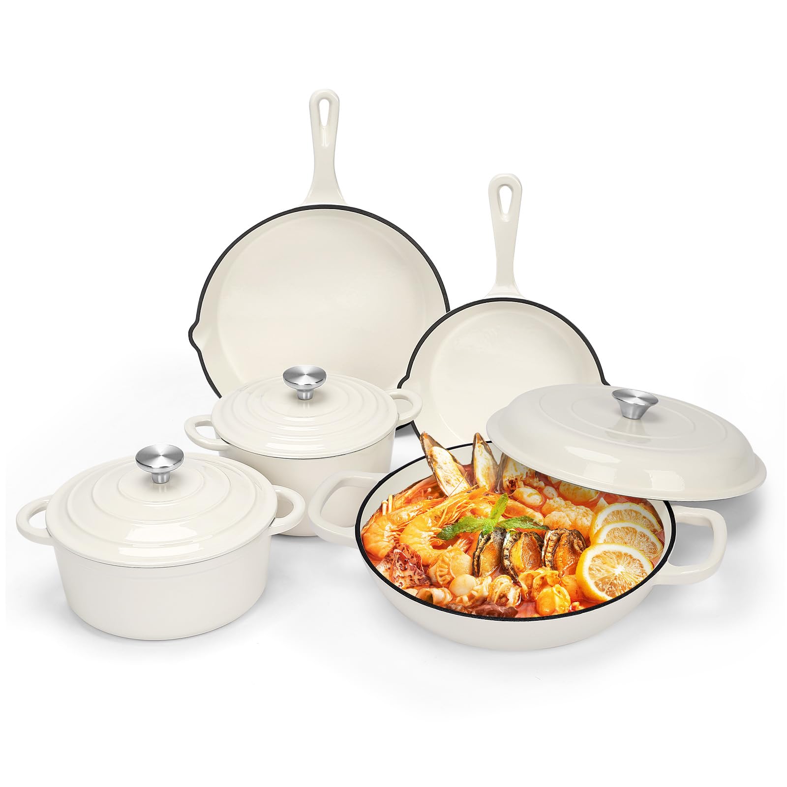 QuliMetal Nonstick Enameled Cast Iron Cookware Set, 8 Piece