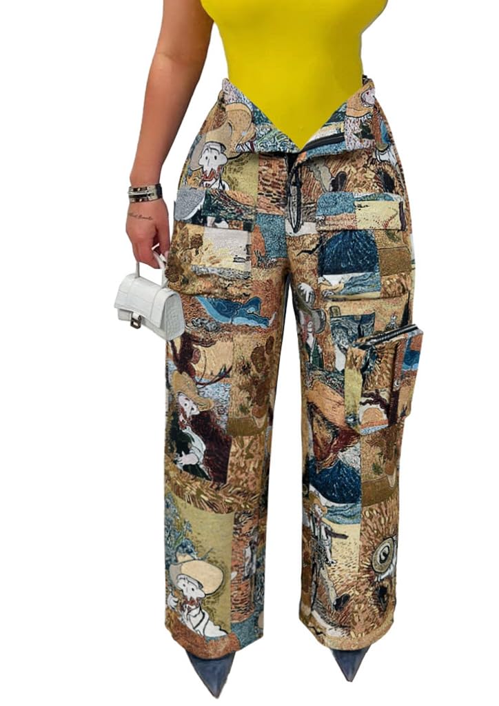 NIFTRIRY Wide Leg Pants for Women Patchwork Pants Y2k Cargo Pants for Women High Waisted