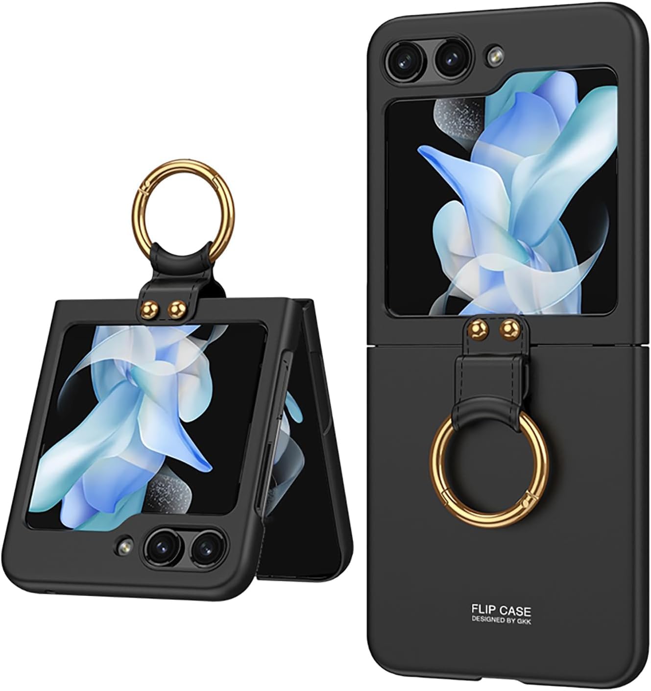 Case Compatible with Samsung Z Flip 5 with Ring Stand, Shockproof Galaxy Z Flip 5 Case, Hard PC Anti-Scratch Protective Cover Case for Samsung Galaxy Z Flip 5 (Black)