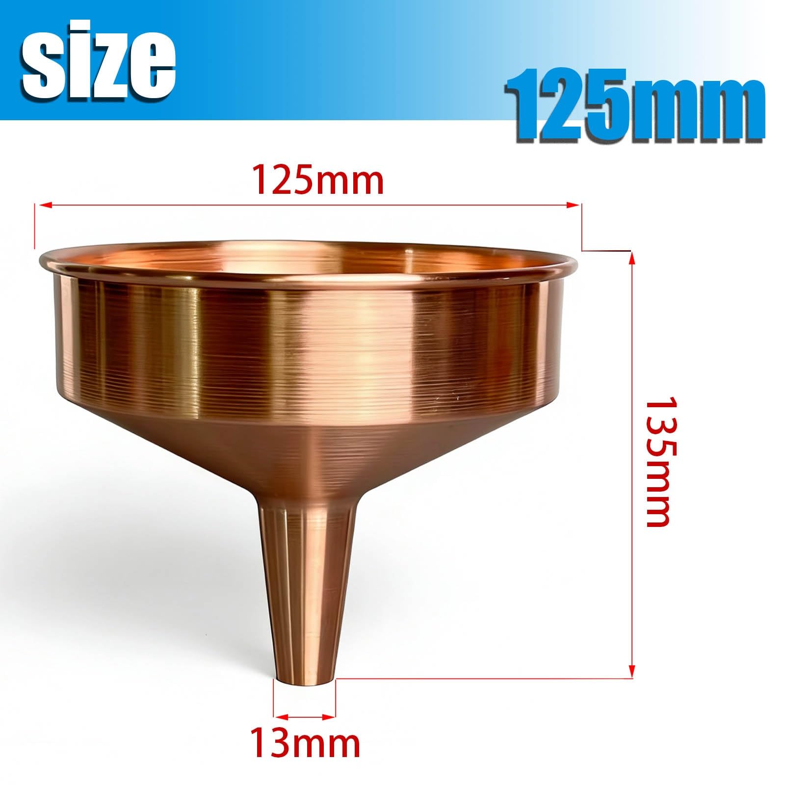 Kupfertrichter, 125 mm, 160 mm, 180 mm, 220 mm, 300 mm, Metalltrichter, funkenfrei, nicht magnetisch, korrosionsbeständig, 1 Stück(125mm/4.92in)