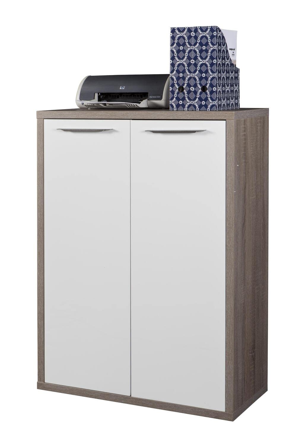 COMPOSAD | Ufficio Completo della Linea DISEGNO, Set di 4 Mobili, Libreria, Scrivania, Cassettiera, Mobile Archivio, Mobili Ufficio, Colore Rovere Sonoma e Bianco Laccato, Made in Italy