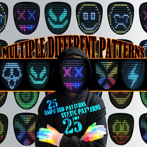 3 Pack Halloween LED Mask with Gesture Sensing, Colorful Light Up Skeleton Gloves & Glow Shoelaces for Halloween Cosplay Costume Party Accessories4