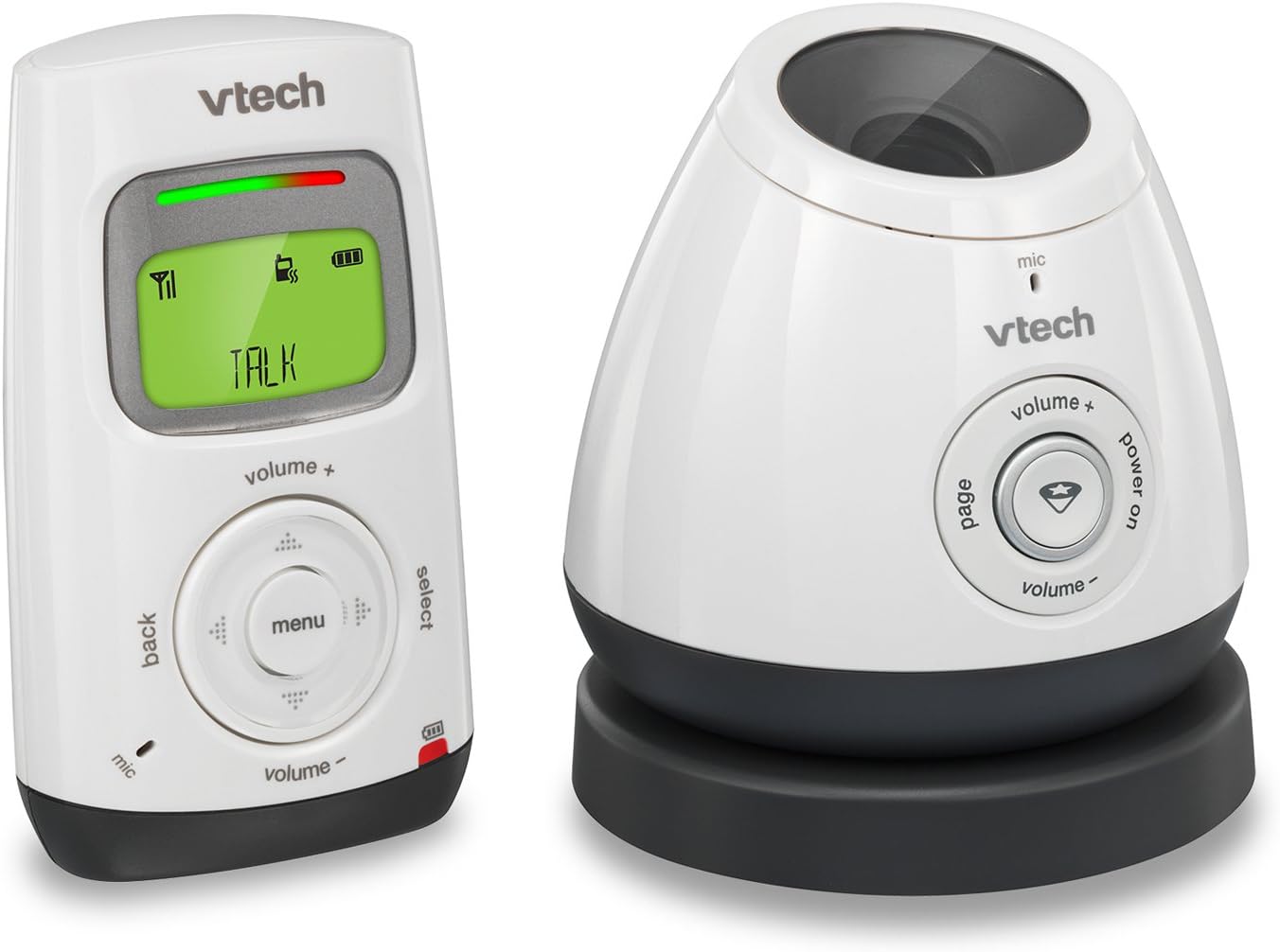 VTech DM222 Audio Baby Monitor with Glow-on-Ceiling Night Light, 1,000 ft of Range, Vibrating Sound-Alert, Talk Back Intercom & Belt Clip
