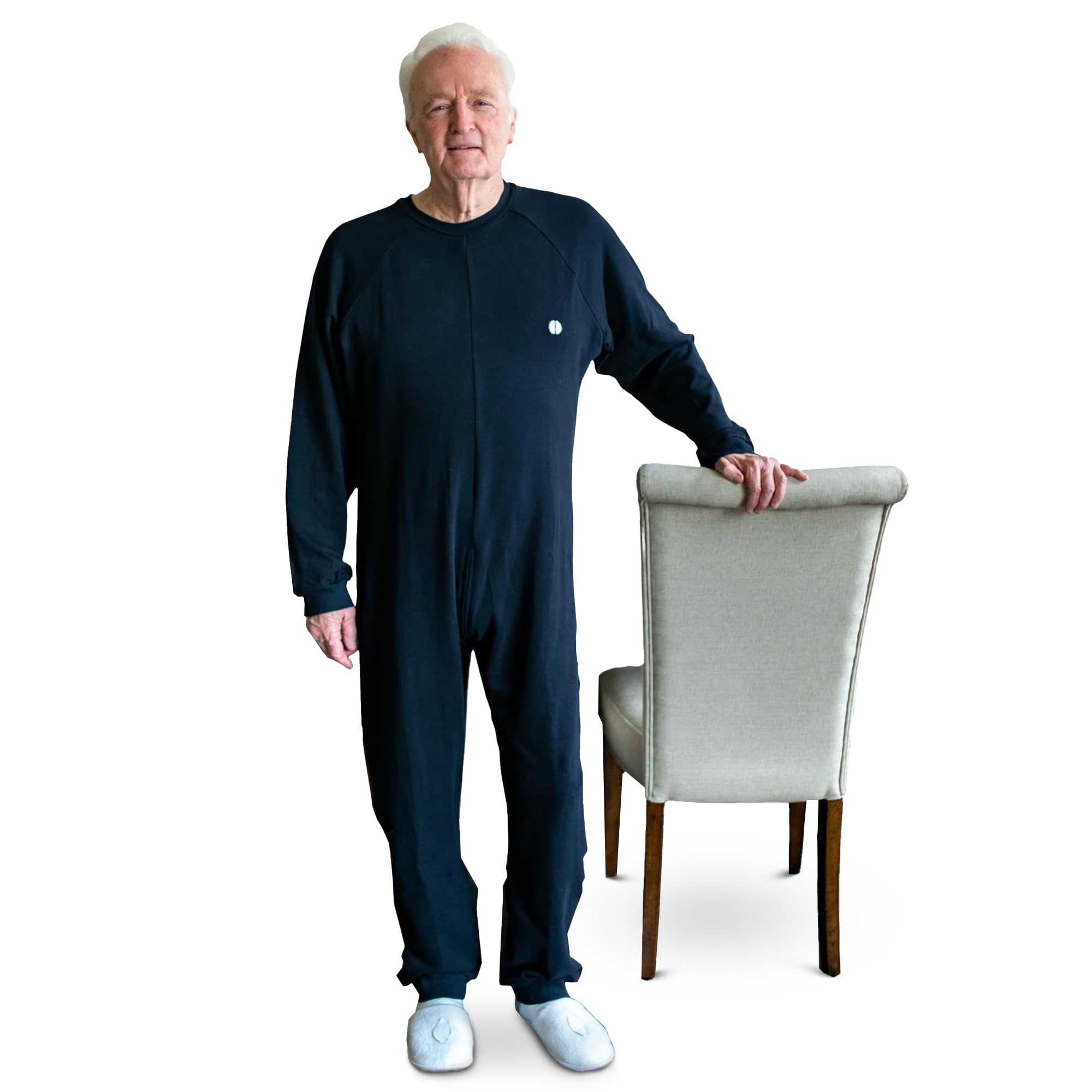 Premium Cotton Anti-Strip & Incontinence Onesie/Jumpsuit - Clothing for Alzheimer's and Dementia - (Navy Blue, Medium)