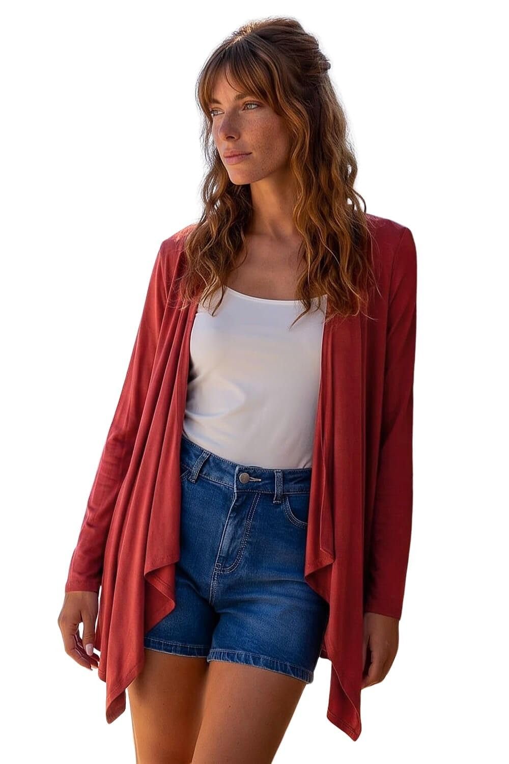 Roman Women's Orange Waterfall Front Jersey Knit Cardigan In Size 12