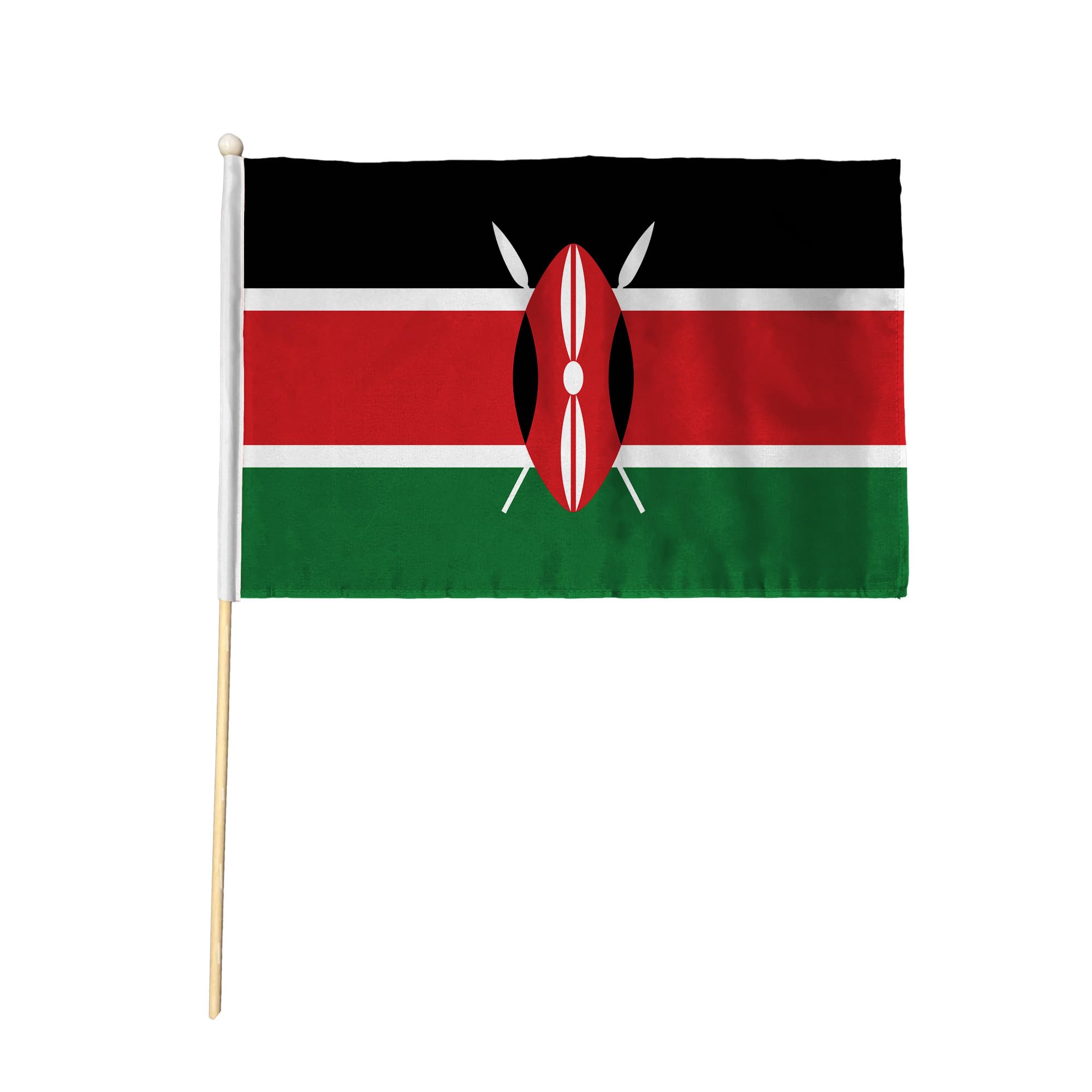 Flagtex Kenya Pack of 6 Hand Waving Flag (18x12 Inch Large) - Premium Wooden Stick Hand Flag Big Size Natural Wood Pole Kenyan National Flag Events Celebrations International Sports Cultural