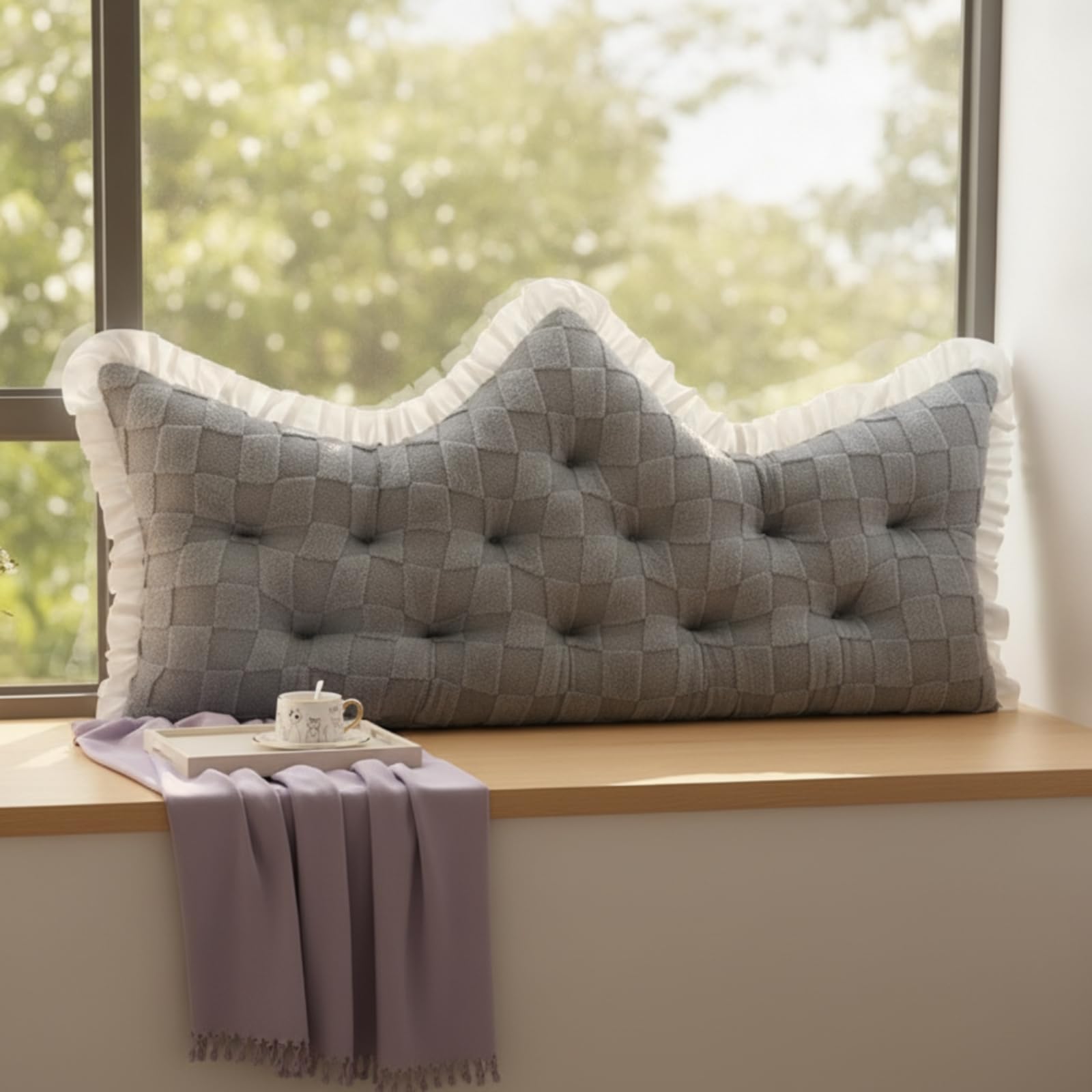 Cuscino Schienale Letto Cuscino Lombare Cuscino Testiera Cuscino Lettura con Superficie Trapuntata Che Allevia La, Grigio Elegante In Velluto Di Ciniglia, Lunghezza 200 Altezza 65cm