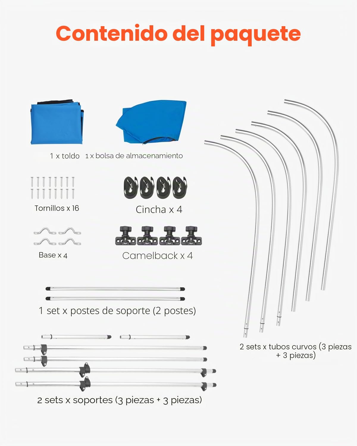 VEVOR Toldo Bimini para Barco de 3 Arcos, Poliéster 600D con Estructura Aleación de Aluminio, Impermeable, Protección Solar, con Bolsa de Almacenamiento, 180 x 169,5 x 117,5 cm, Azul Pacífico
