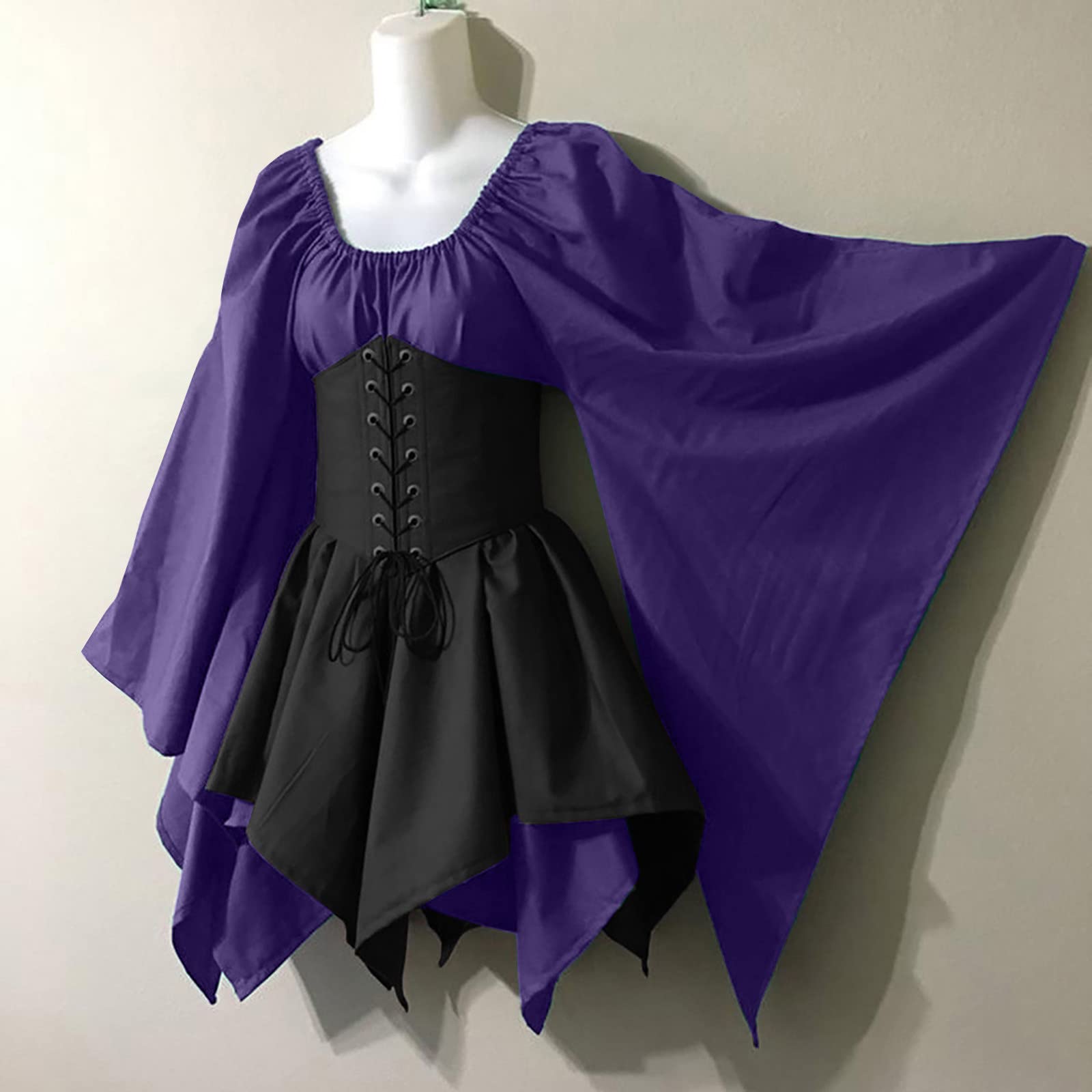 AEGJEGVD Mittelalter Kleidung Renaissance Kleid Retro Gothic Outfit Mini