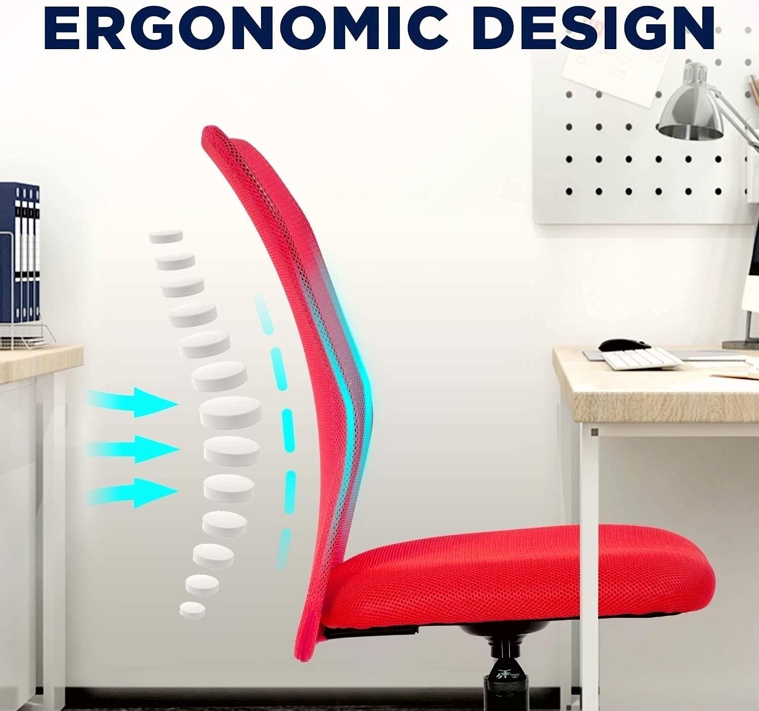 Ergonomic Office Chair Cheap Desk Chair Mesh Computer Chair Back Support Modern Executive Mid Back Rolling Swivel Chair for Women, Men (Red), 21.26 x 16.54 x 40.55 inches