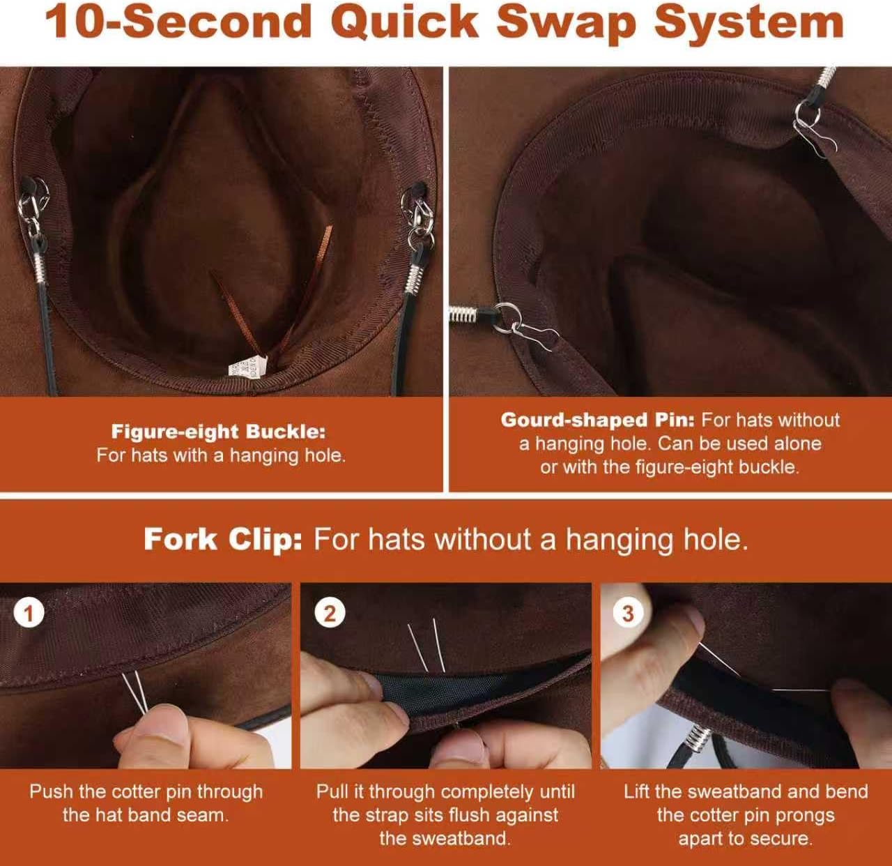 Genuine Leather Hat Chin Strap, Adjustable with Metal Clips, Windproof for Cowboy Straw Hats, Riding, Hiking, Outdoor - Image 3