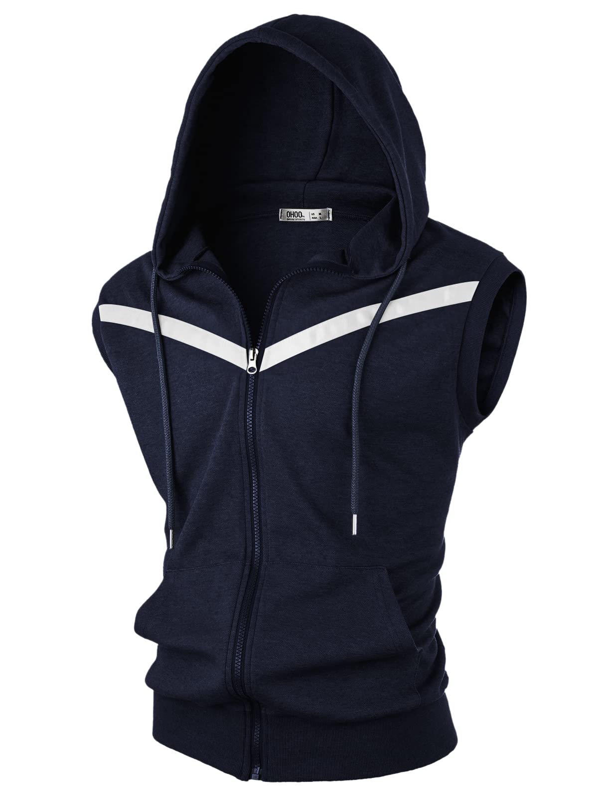 Ohoo Mens Slim Fit Sleeveless Lightweight Zip Up Hooded Sweatshirt Vest Hoodie