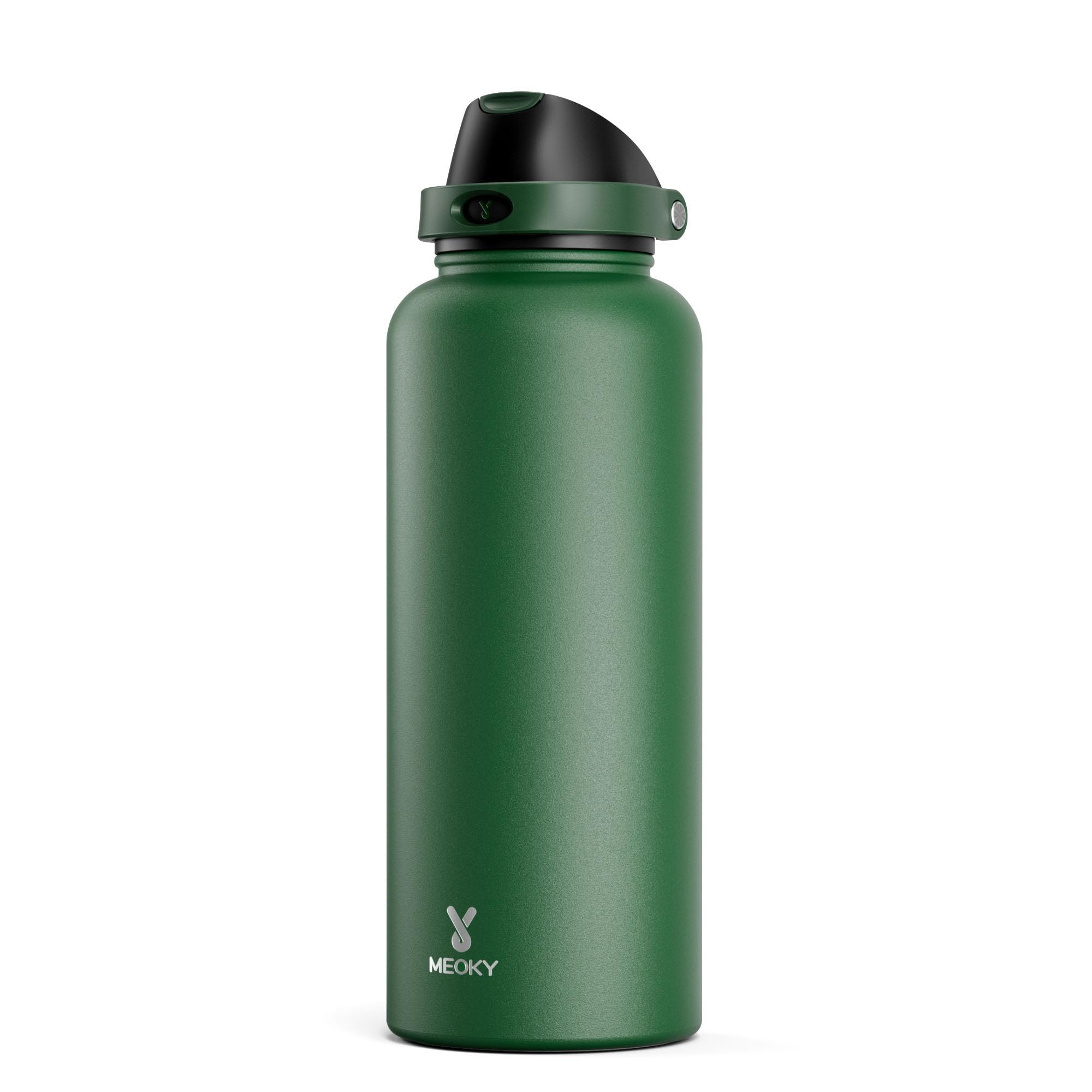 Meoky 64 oz Insulated Water Bottle, Half Gallon Water Jug for Men | Cold for 36 Hours, 2-in-1 Straw and Spout Lid, Leak Proof, Non-slip Base, Stainless Steel Large Water Bottle, Pine
