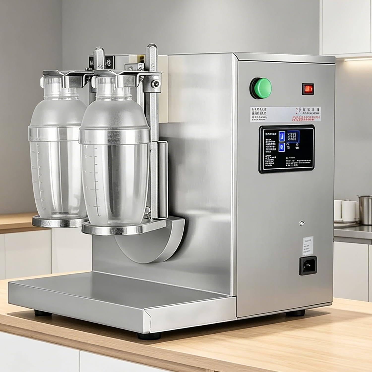 FJYAWEN Milk Tea Shaker Machine, Dual-Cup Automatic Drink Shaker with 0-120s Adjustable Timer, Includes 2 Cups, For Bubble Tea, Juice, Coffee, Milkshake, Wine,Smoothies, 120w High-Torque Motor
