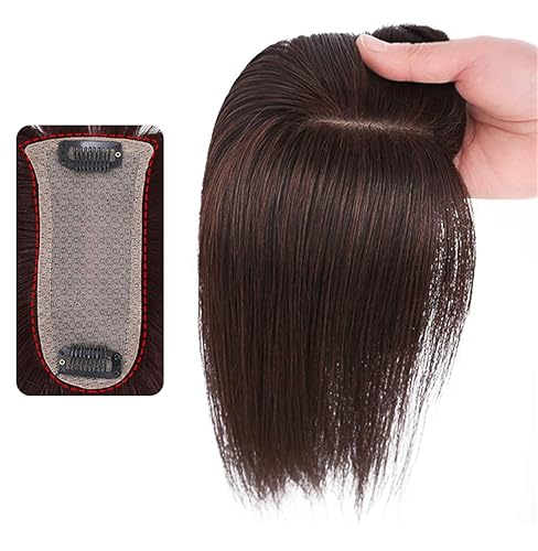 Toppers de cabello humano con clip atado a mano para mujeres con cabello delgado, 2 x 5 pulgadas, base de seda, relleno de línea de cabello, 10