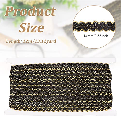 Fingerinspire 13 Yards Gimp Braid Trim Gold Edge Woven Braid Trim 1/2 Inch Black Metallic S Wave Braid Trim Sewing Polyester Handcraft Gimp Trim For Curtain Slipcover Diy Costume Accessories #TOP1
