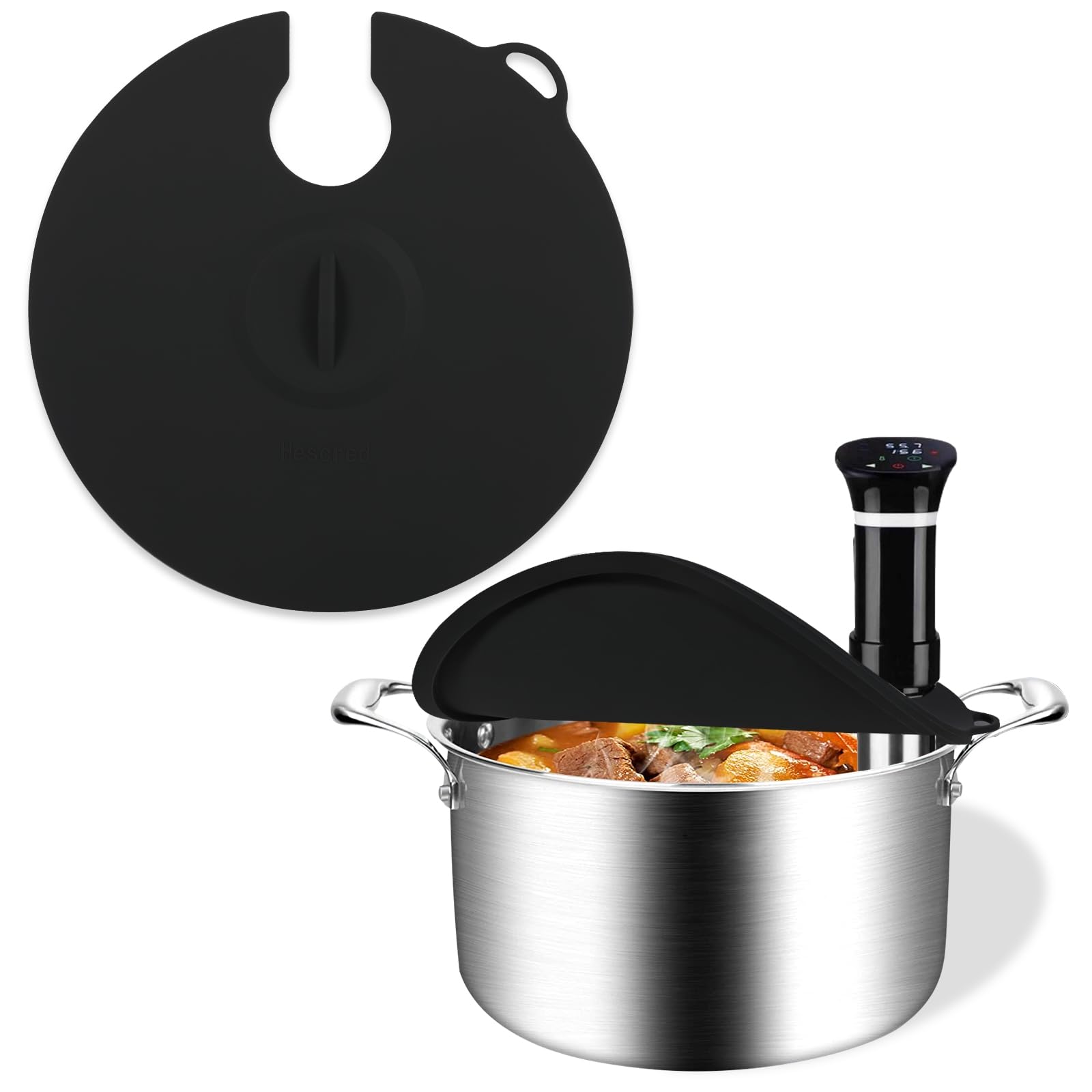 Hescred Sous Vide Precision Cooker Silicone Lids, Fits up to 11 pot, Compatible with Anova Culinary Sous Vide Precision Cookers, Prevent Water Evaporation and Retain Flavor (Black)