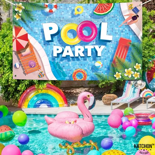Image of KatchOn, XtraLarge Pool Party Banner - 72x44 Inch | Pool Party Banner, Pool Party Decorations | Summer Backdrop for Summer Party Decorations | luau, Summer Pool Birthday Party Decorations