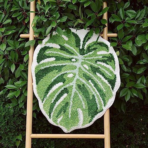 Roseate Big Leaf Super Soft Anti Skid (40x60 cm) Super Absorbent Mats Microfibre 2000 GSM Bath Mat for Bedroom/Kitchen/Door Mat/Floor Mat (Green) Pack of 1 3