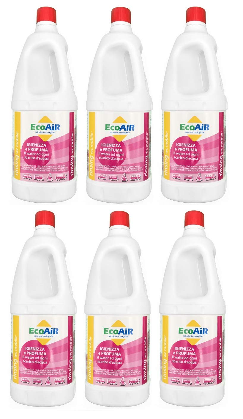 Prime 6 Stück – 1-Liter-Flasche Rinsing mobiles WC – Flüssigkeit für Wassertank für WC Toilette Camper – Duft und Hygiene für Toilette Wohnmobil – vergleichbar Aqua Rinse – Made in Italy