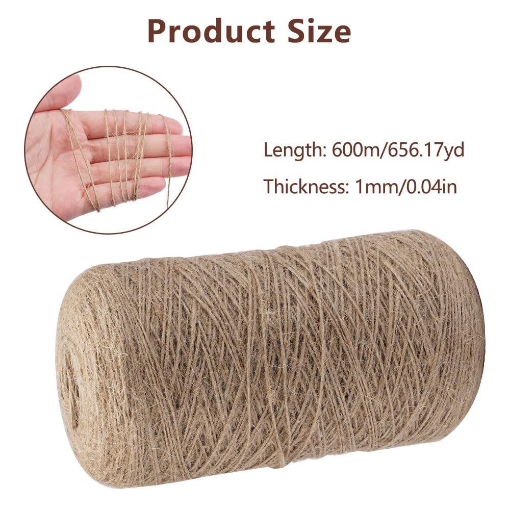 Corde en Jute Naturelle 1MM x 600M, Ficelle de Jute Résistant à la Déchirure pour Jardinage, Décoration, Emballage Cadeau