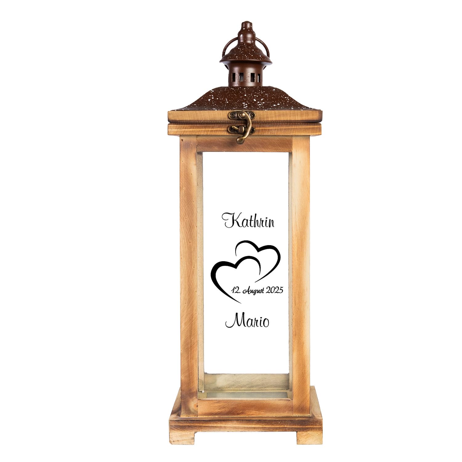 Personalisierte Landhaus Laterne | XL Holzlaterne 42 cm groß | Geschenk zum Hochzeitstag Hochzeitsgeschenk | Geschenkidee Hochzeitstag Mann Frau Großeltern | Gartendeko Gartenlaterne | Herzen - Datum