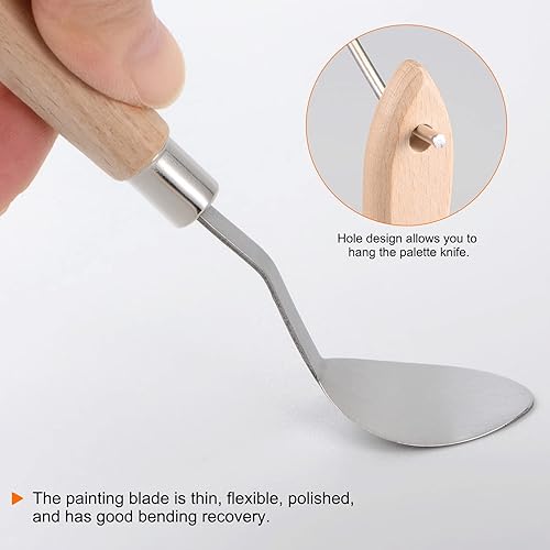 Miniatura 5 de 2pcs No.20 Paleta Cuchillos 0.866 in Ancho Acero Inoxidable Oval Espátula Pintura Pallet Cuchillo con Mango de Madera para Óleo Acrílico Mezcla de