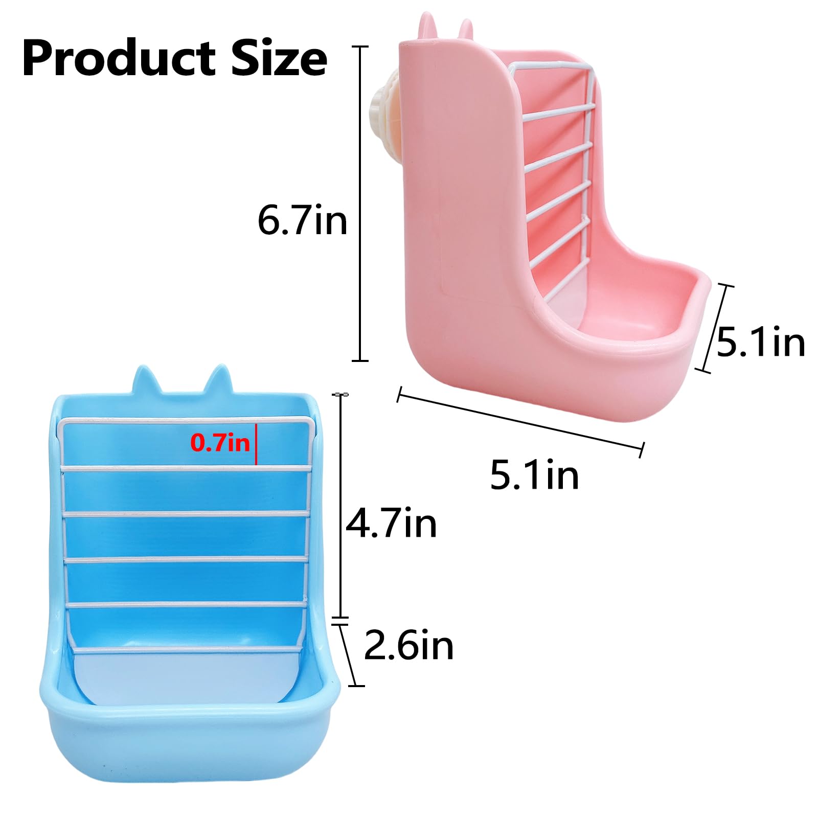 Hamiledyi 2PCS Rabbit Hay Feeders Rack 2 in 1 Feeder Bowls Double Bunny Feed Holder Grass Food Supplies for Chinchillas Guinea Pig Hamsters (Pink+Blue) - image 2