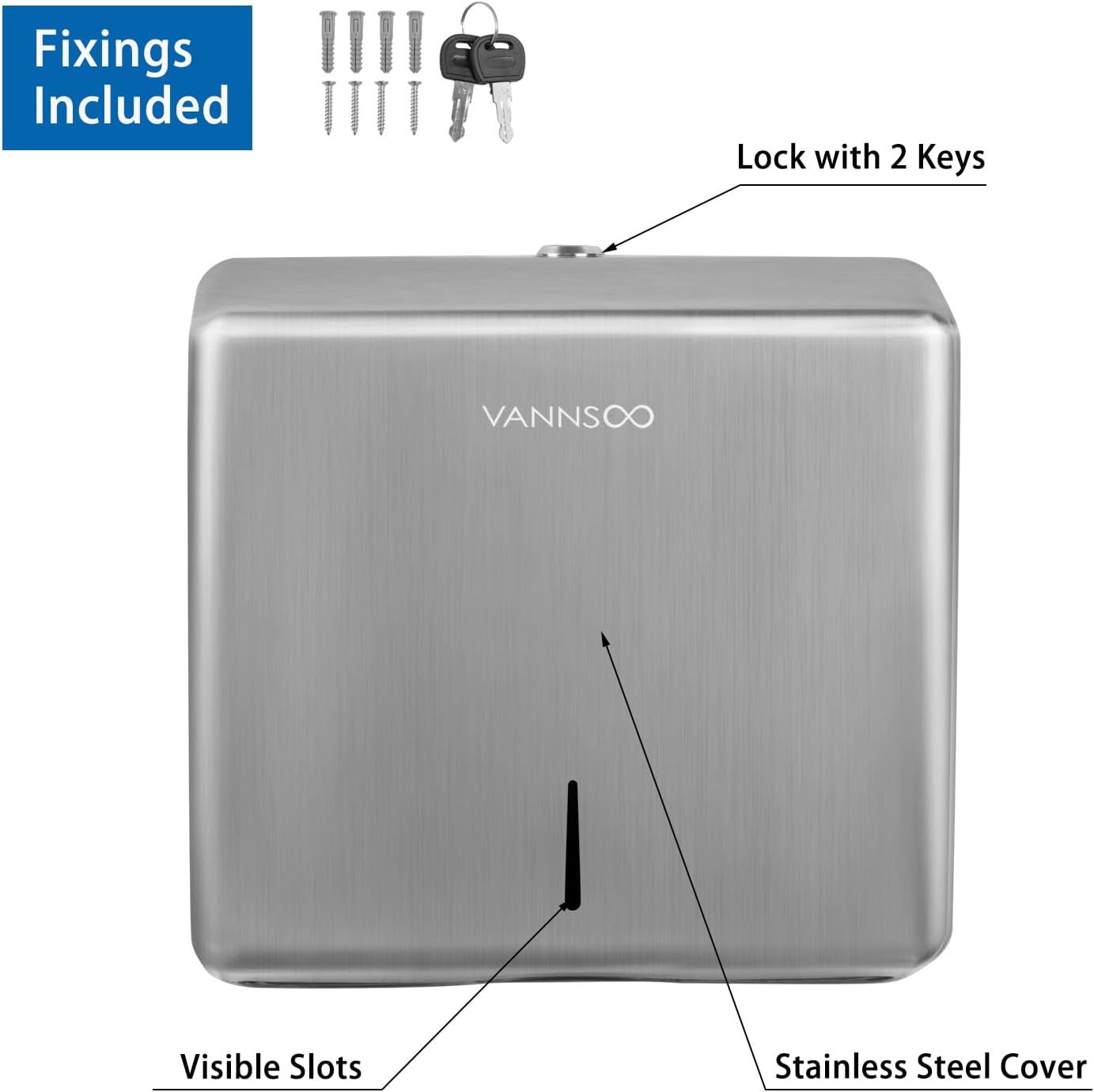 Commercial Paper Towel Dispenser Wall Mount, Brushed Stainless Steel Paper Towel Holder for Bathroom, Large Capacity 250 C-fold/Tri-fold/Multifold