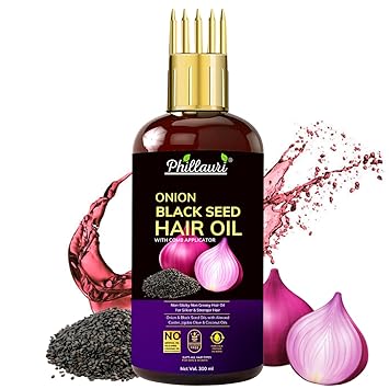Phillauri Onion Blackseed Ayurvedic Hair Oil- WITH COMB APPLICATOR - For Shiny, Long and Thick Hair, 300 ml