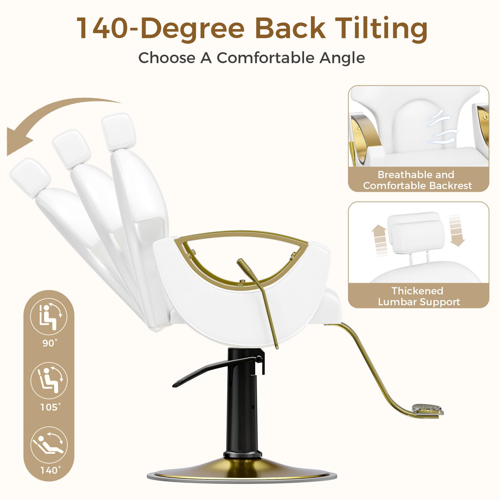 Poltrona da Parrucchiere Idraulica Reclinabile Altezza Regolabile 360° Barber Bianco