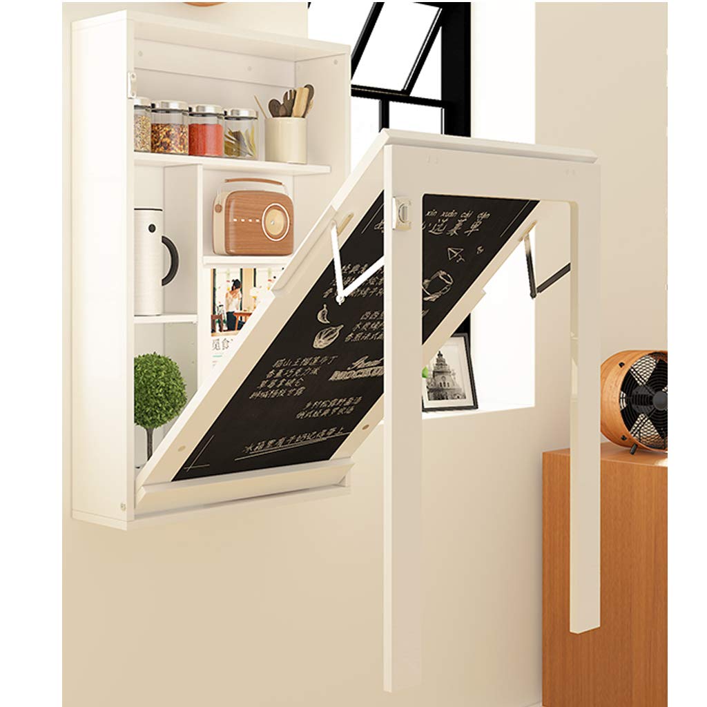 Desk Xinjin Folding Wall-Mounted Drop-Leaf Table, Nordic Bar Kitchen & Dining Table With Blackboard, Picture Painting, Large Open Storage Area, 90X48CM, White