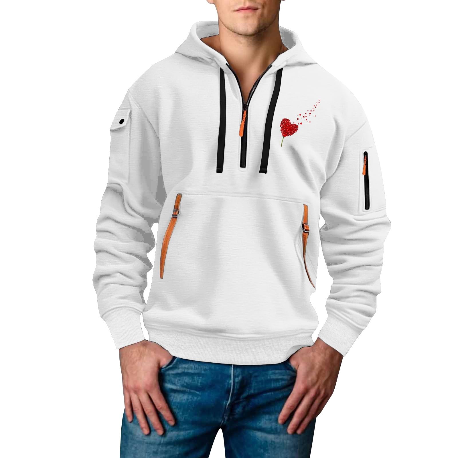 Felpa con cappuccio da uomo in pile con stampa, design morbido con motivo animale domestico, per il comfort quotidiano a costine a maniche lunghe, bianco, M