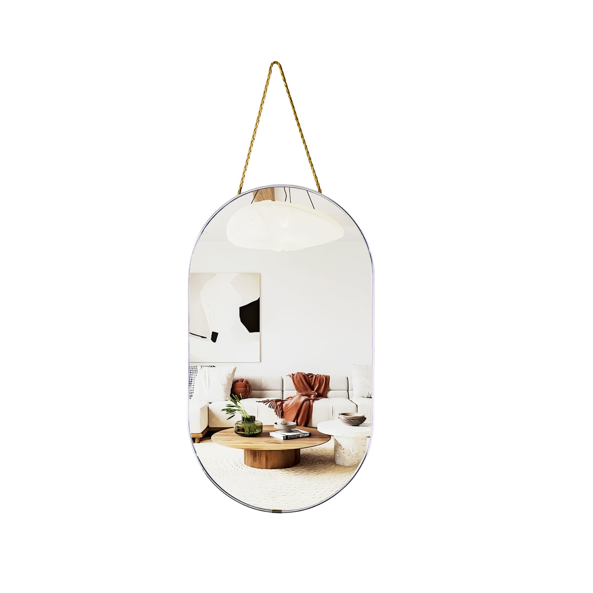 Oval Mirror Oval Wall Mirror with Lanyard High Definition Bathroom Mirror for Bathroom Hallway Living Room Modern Round