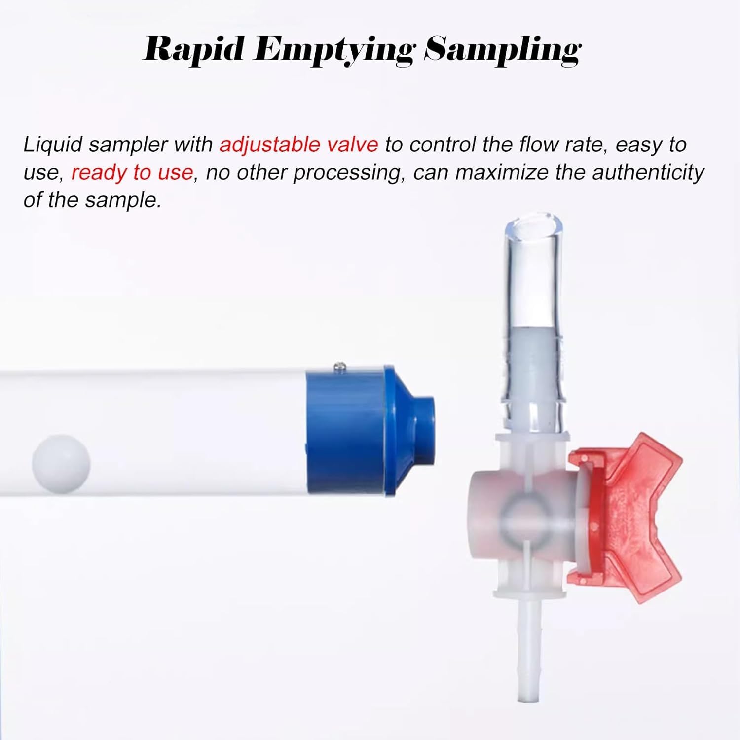 PVC Water Sample Collector, Liquid Sampler with Gravity Water Stopper Ball & Adjustable Valve & 10 M Rope, Water Sampler Kit for Pool/Wellhead/Reservoir