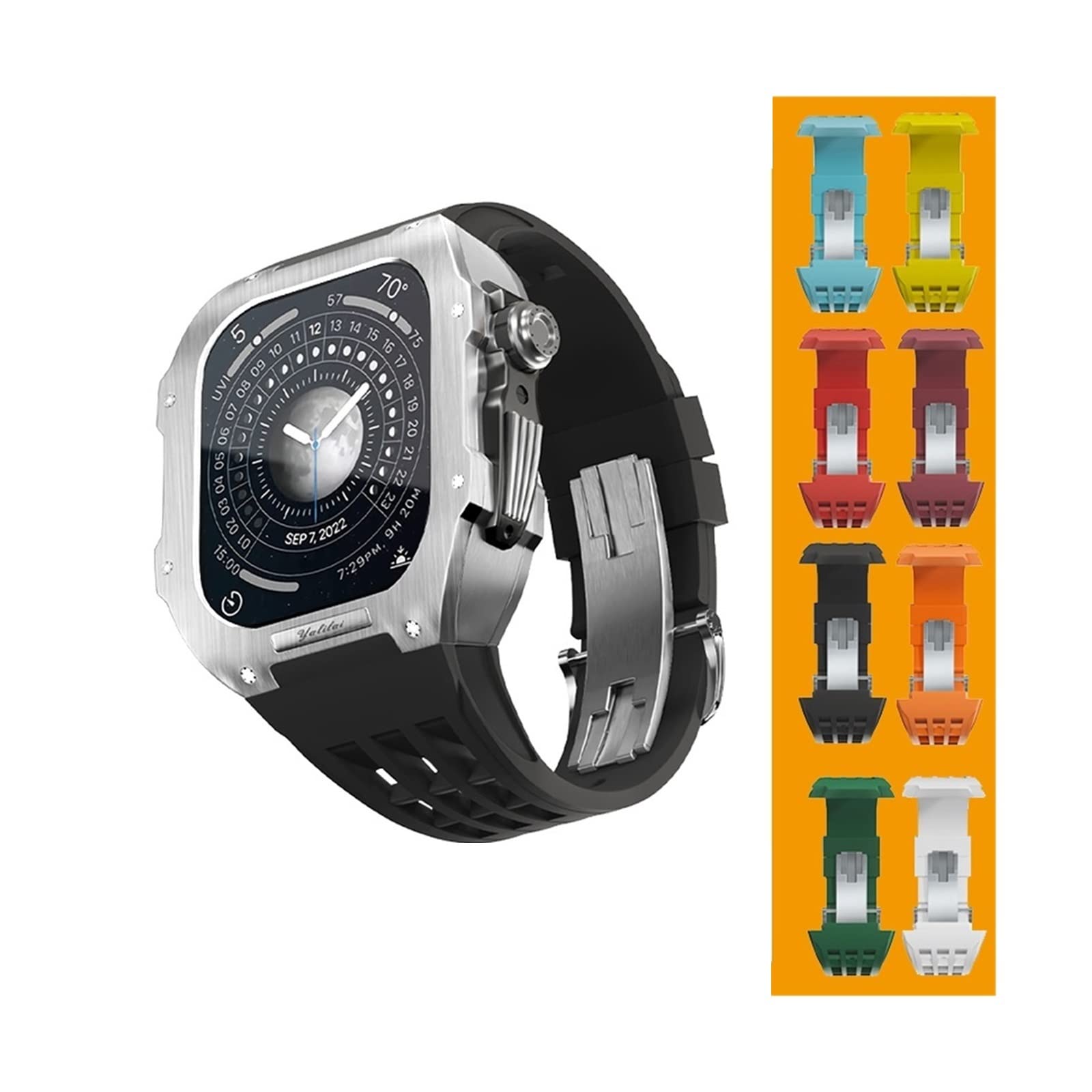 JDIME Kit de modification de bracelet de montre en métal pour Apple Watch 8 7 SE 6 5 4 45/44 mm