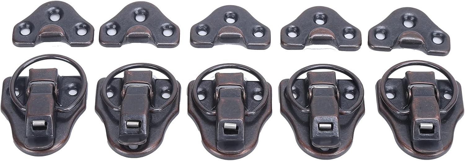 5 Sets Latch Hasp, Antique Alloy Toolbox Hardware Lock with Buckle for Jewelry Boxes, Small Object Boxes, Dollhouses, Toolboxes (Red Bronze)