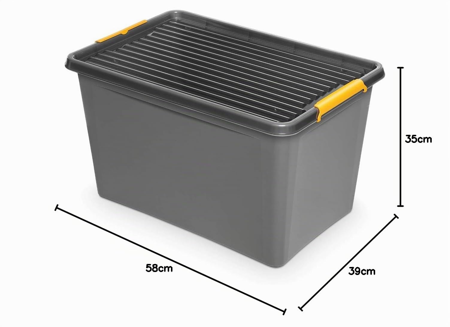 6 Stück SolidStore Box 60 Liter mit Deckel/Clips/Rädern - 58 x 39 x 35 cm - grau