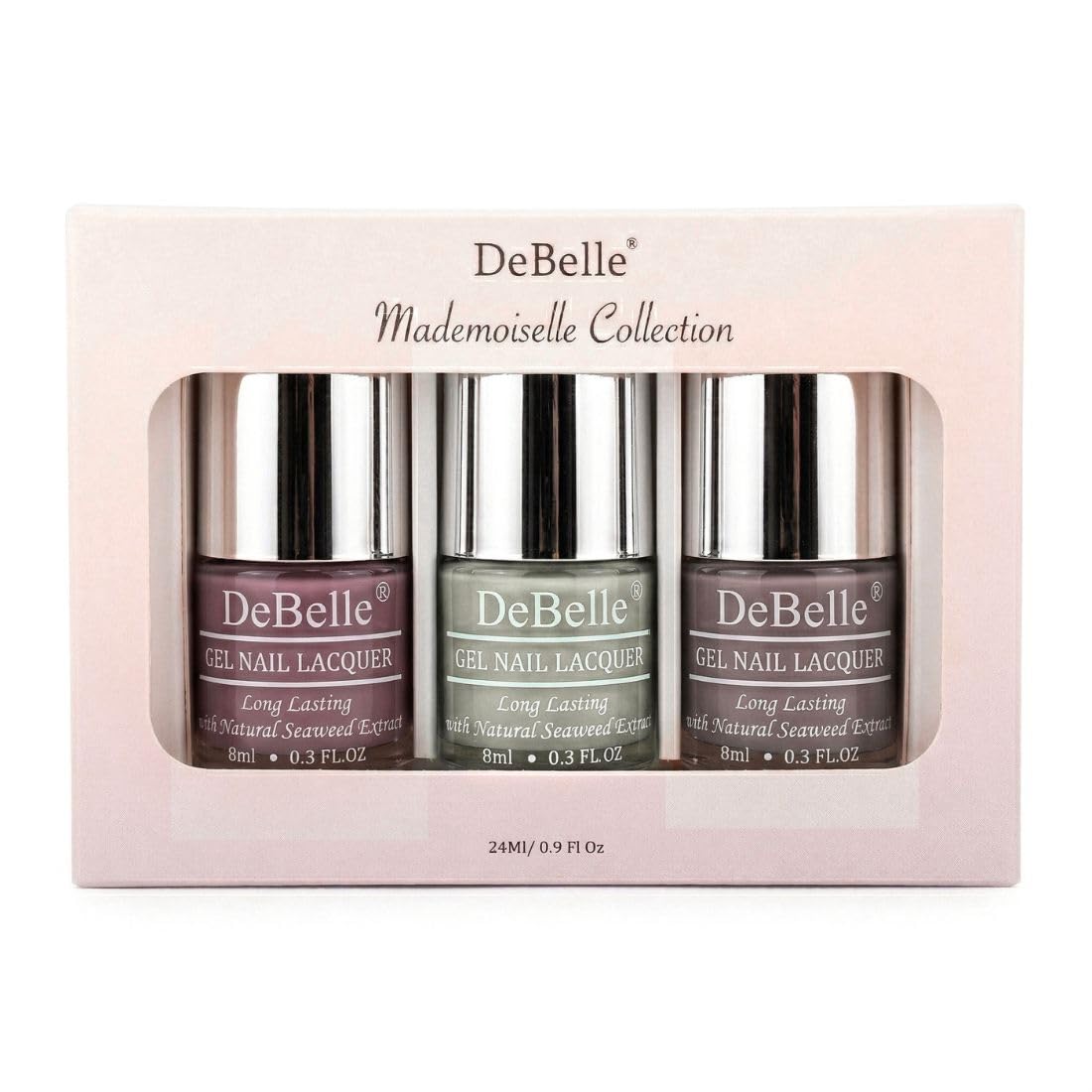 DeBelle Nail Polish Combo Gift Set Of 3 Mademoiselle Collection Pastel shades(Light Mauve, Purple, Beige) 8 Ml Each, Laura Aura, Vintage Frost, Natural Blush, 24ml-picture-12